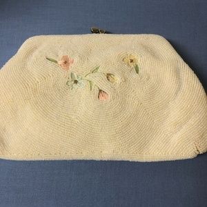 Vintage White and Floral Beaded Purse with clasp